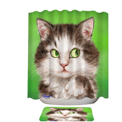 Art Painted Mysterious Green Eyes Cat Shower Curtain