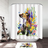 Art Painting Flowers and Cute Fox Shower Curtain