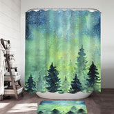 Art Painting of Green Night Pine Forest Shower Curtain