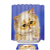Adorable Ginger Kitten over Purple Shower Curtain