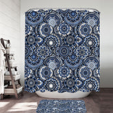 A Pile of Blue Oriental Mandalas Shower Curtain