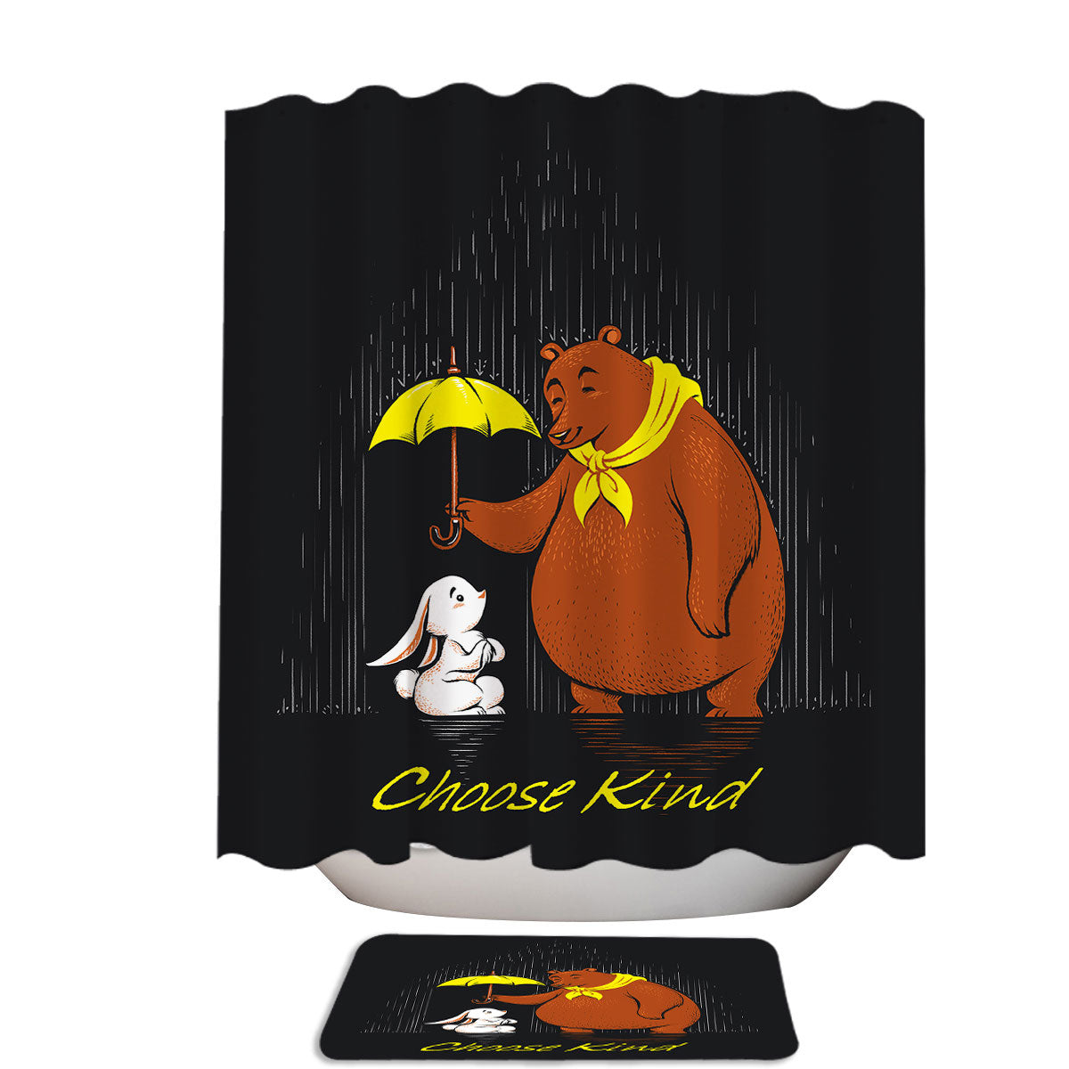 Adorable Bear and Bunny Choose Kind Shower Curtain