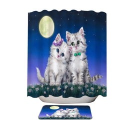 Adorable Cats Art Moon Romance Grey Kittens Shower Curtain