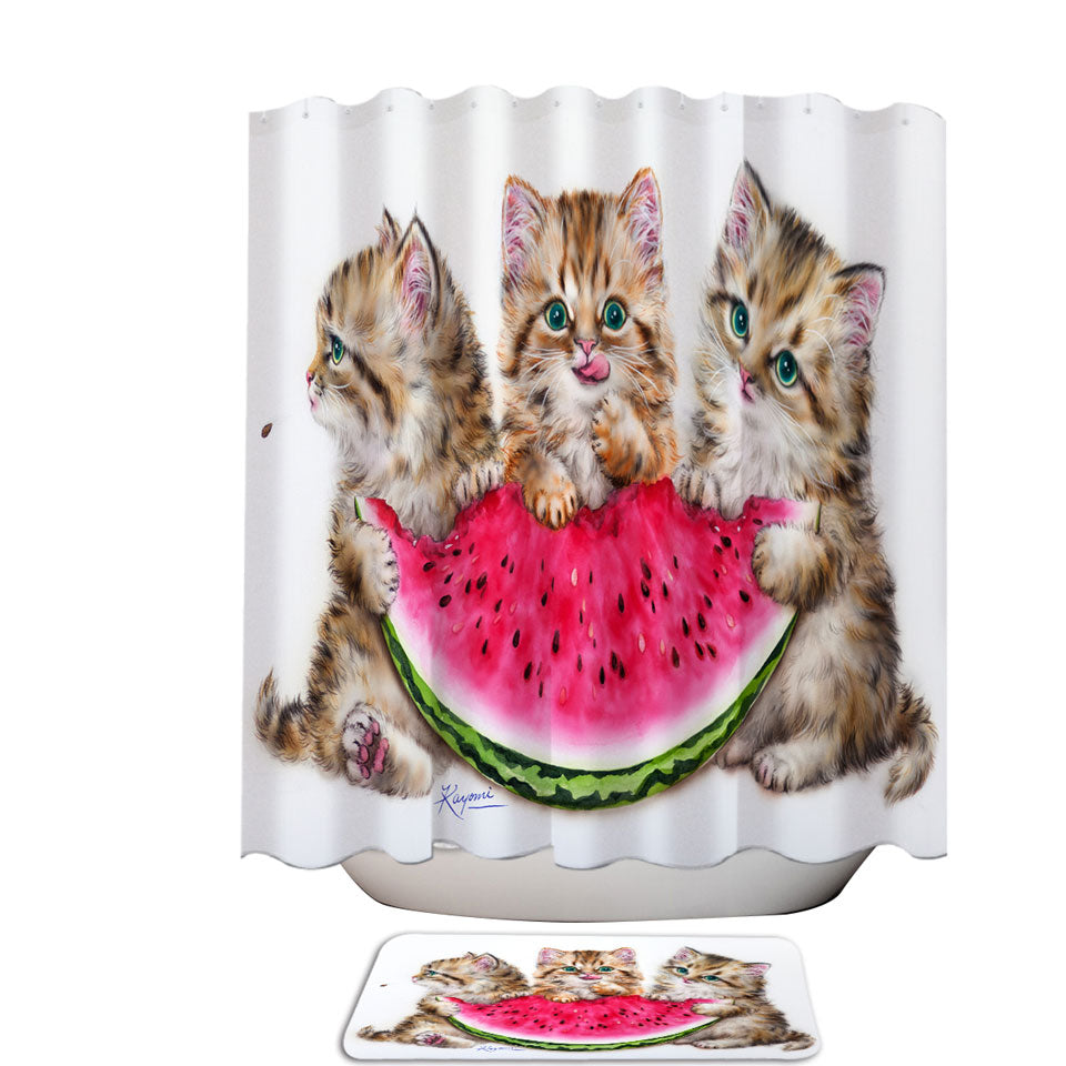 Adorable Funny Kittens Watermelon Summer Treat Shower Curtain