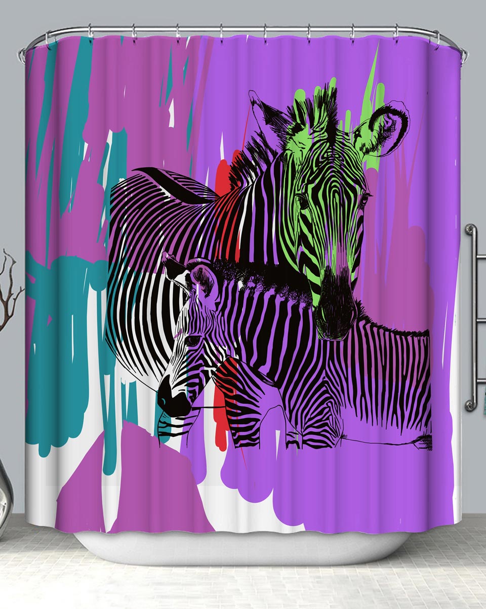 Art Painted Animals Zebras over Purple Shower Curtain